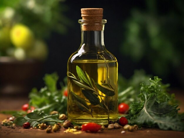 Biologische olijfolie op tafel natuurlijke producten