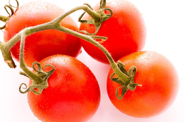 Biologische Roma-tomaten op witte achtergrond.