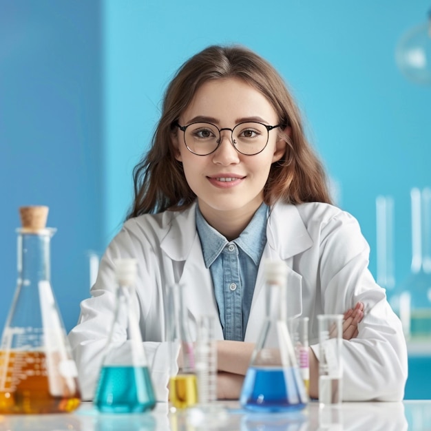 biologist working with lab equipment and glassware for development