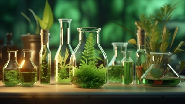 Biology laboratory nature and science Plants with bit Ai Generative