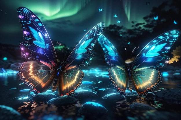 Bioluminescence butterfly magic creature in waters