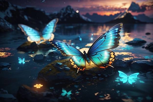 Bioluminescence butterfly magic creature in waters