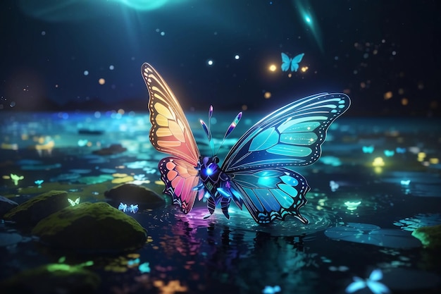 Bioluminescence butterfly magic creature in waters