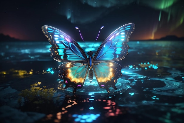 Bioluminescence butterfly magic creature in waters