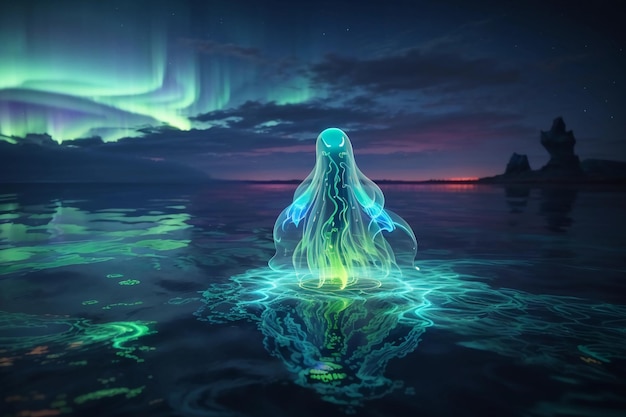 Bioluminescence ghost magic creature in waters