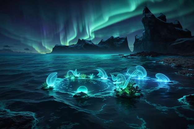 Bioluminescence ghost magic creature in waters