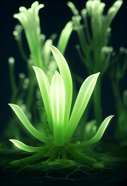 Bioluminescence plants glowing in the forest 3d illustration