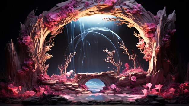Биолюминесцентная инопланетная флора розовые и фиолетовые оттенки