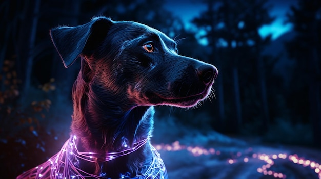 Bioluminescent dog glowing animals against wallpaper image AI generated art