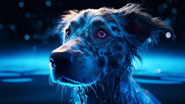 Bioluminescent dog glowing animals against wallpaper picture AI generated art