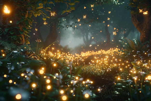Биолюминесцентные светлячки освещают волшебный фон