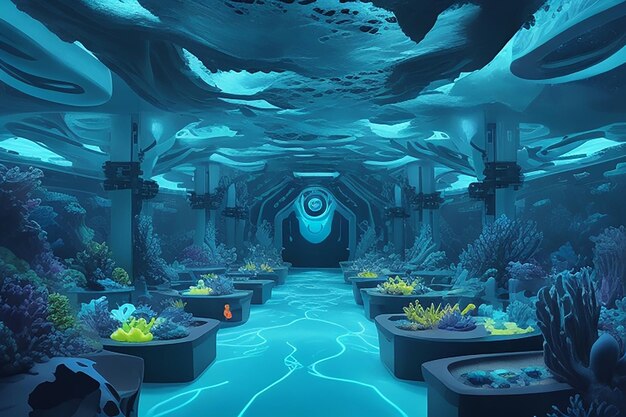 Bioluminescent futuristic science lab