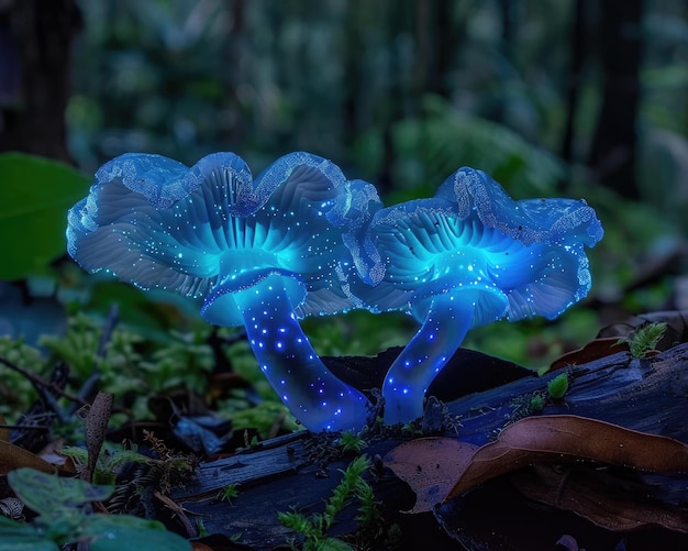 Bioluminescent Ghost Fungus at Night Omphalotus Nidiformis a Poisonous Fungal Wonder in Natural