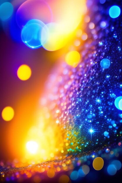 Bioluminescent glitter sparkle bokeh shimmer background blue and yellow glowing lights wallpaper