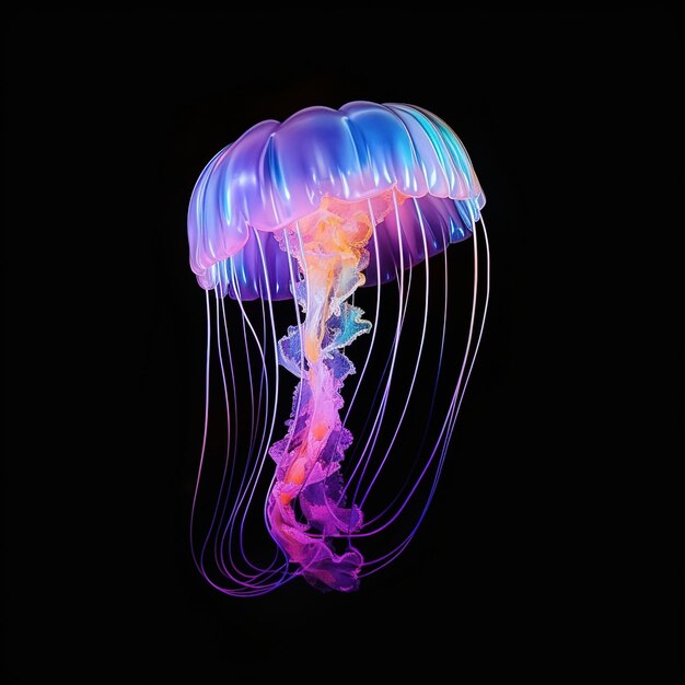 Bioluminescent jellyfish in the deep blue sea