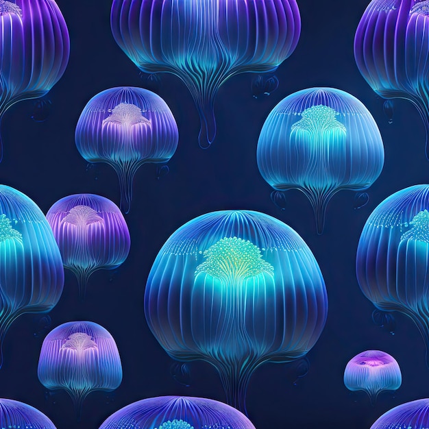 Bioluminescent jellyfish in deep sea