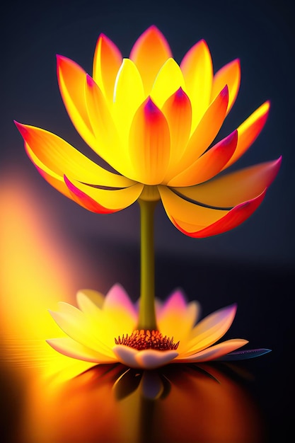 Bioluminescent lotus beautiful realistic lotus flower at night 3d render