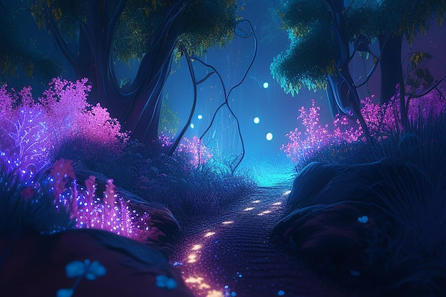 Bioluminescent Plants in Enchanted Forest