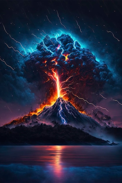 Bioluminescent volcano eruption