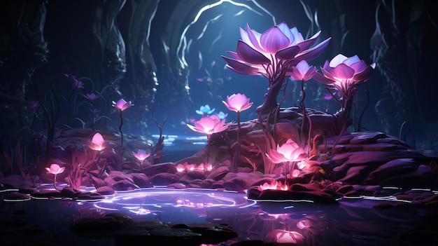 Bioluminescerende buitenaardse flora roze en paarse tinten