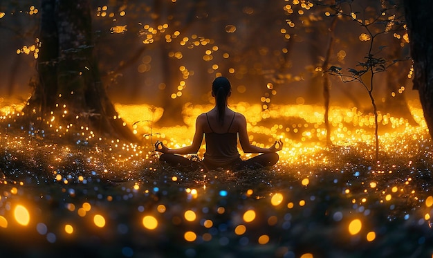 Bioluminescerende nachtelijke yoga op het strand