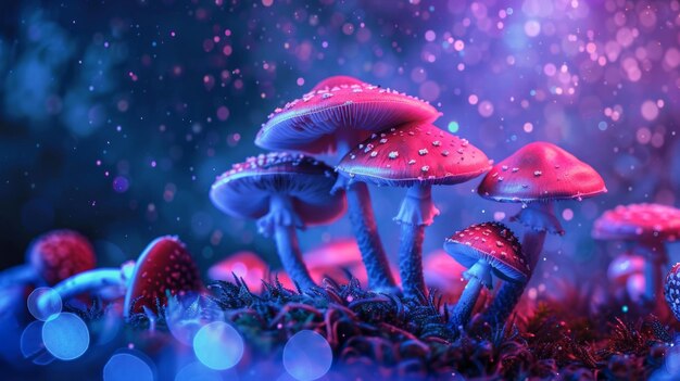 Bioluminescerende psychedelische paddenstoelen achtergrond