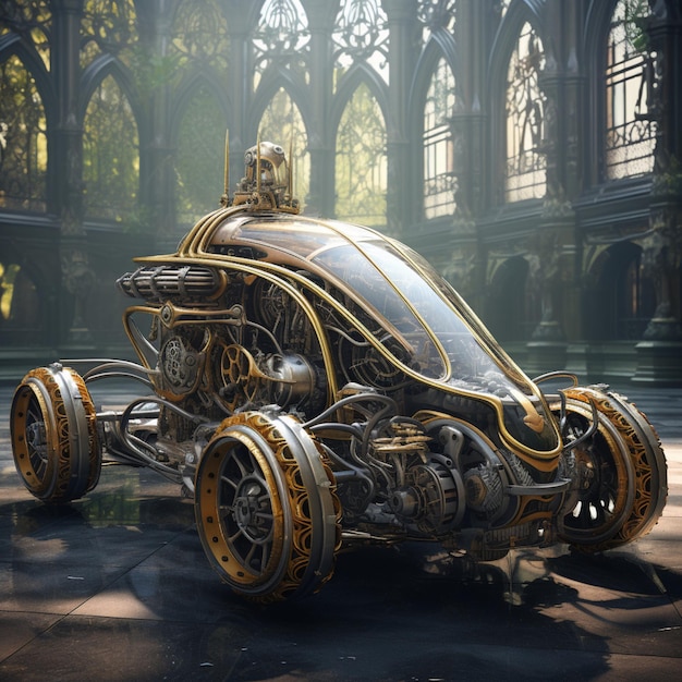 Biomechanische steampunk auto's doen denken aan kunst van Fass Ai.