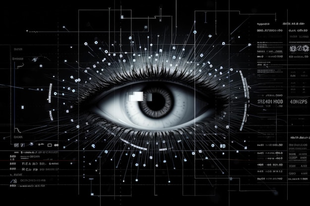 Photo biometric authentication eye scanning online trading chart background silver black