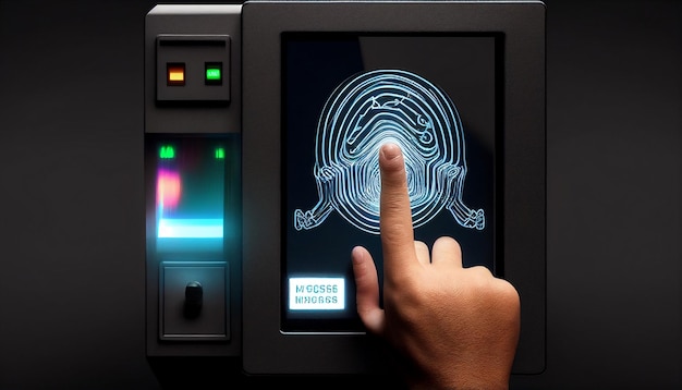 Biometric Fingerprint Digital Scan Technology スキャン ID 指紋スキャナーを使用したデジタル セキュリティとプライベート データ アクセスの概念 Generative AIx9