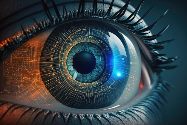 Biometrisch oog netvliesscan concept close-up van oog- en laserscan