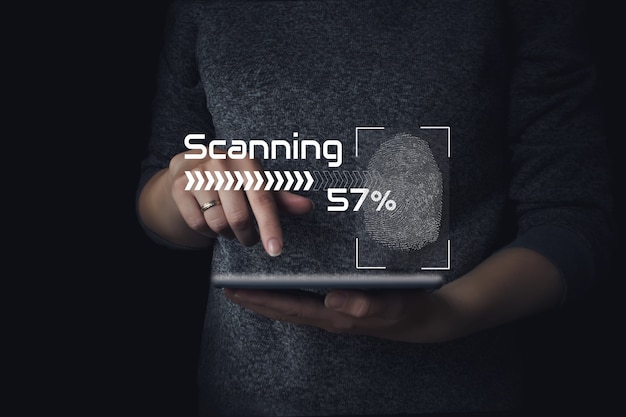 Biometrische authenticatie. Vingerafdrukscan biedt beveiligde toegang met biometrische identificatie.