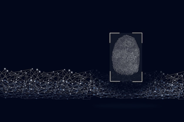 Biometrische identificatieconcept met vingerafdrukken. Software detectie technologie herkenning mensen
