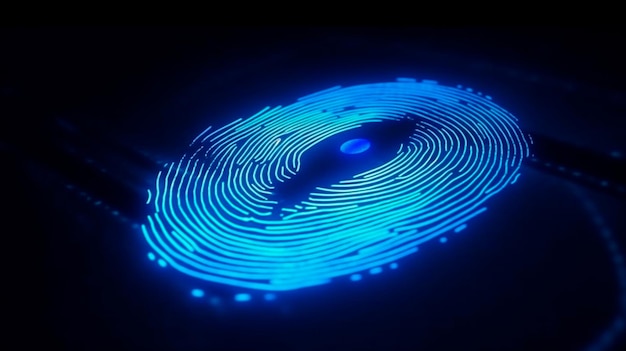 Biometrische vingerafdruk blauwe kleur op de telefoon Generatieve AI
