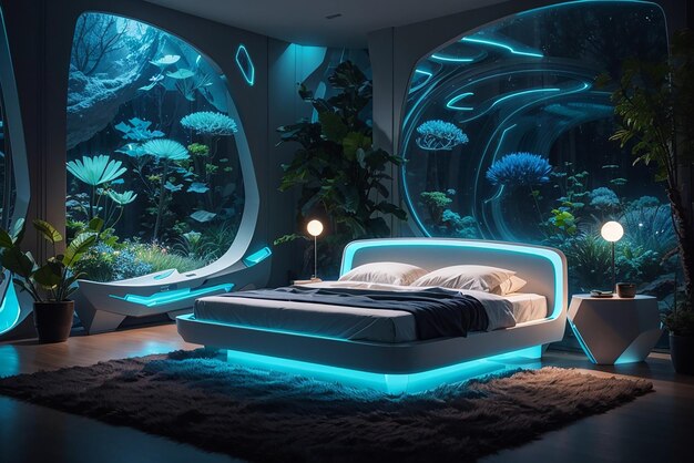 Biomimicry elegance glow with nature a bioluminescent futuristic bedroom