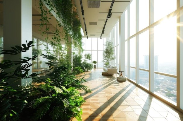 Biophilic Oasis A Minimalist Sunlit Space with Panoramic Views of the Green City