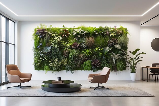 Biophilic Office Art Living Wall Mockup met LED's Geluidslandschappen en Interactie van Medewerkers