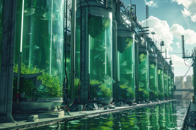 Bioreactoren met gesloten systemen waarin groene algen en biobrandstof worden gekweekt