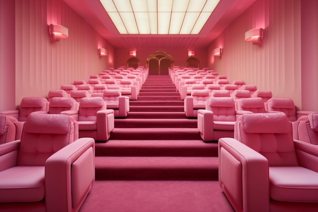 Bioscoop en entertainment lege roze bioscoop met roze stoelen en muren