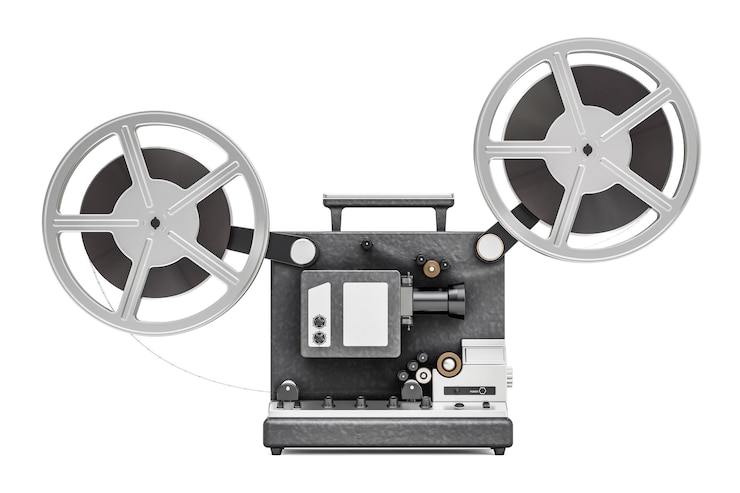 Foto bioscoopprojector zijaanzicht 3d-rendering