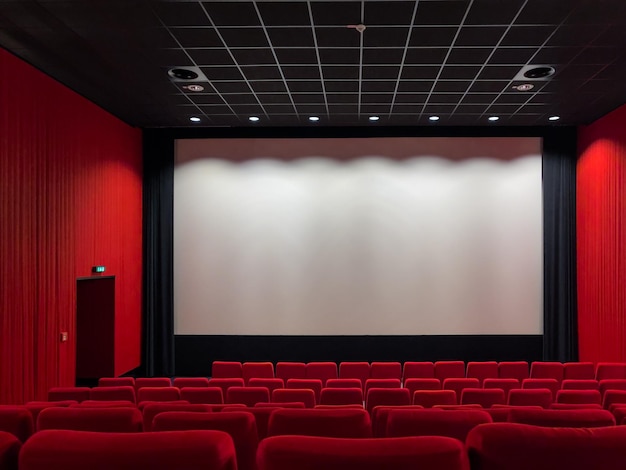 Bioscoopscherm En Rode Stoelen Leeg Screening Theater
