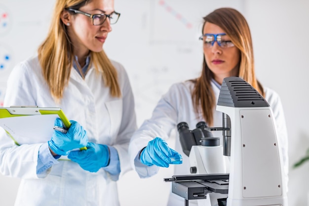 Biotechnology Female scientists working in laboratory