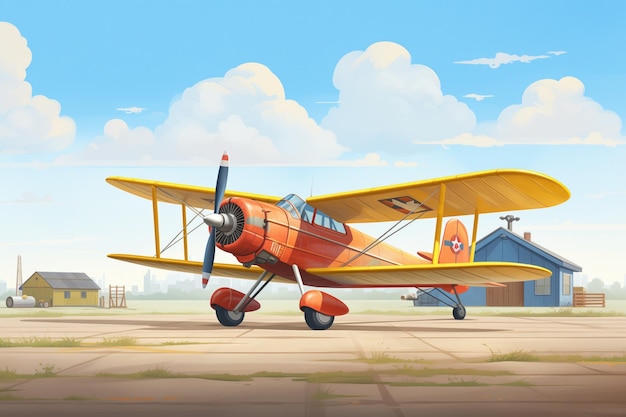 Photo a biplane parked on a small airstrip