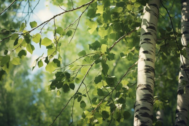 Photo birch forest in sunlight in the morning retro vintage effect