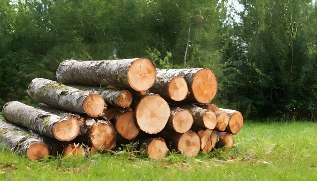 Photo birch logs on the grass