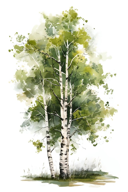 Birch Tree Watercolor Illustration