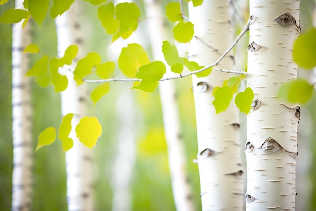 Birch trees with green leaves in the background