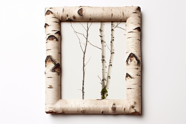 Birch wood frame on white white background