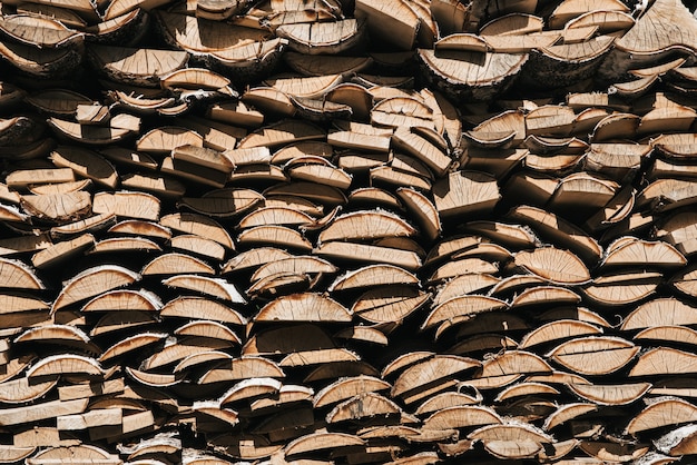 Birch wood piled in a woodpile