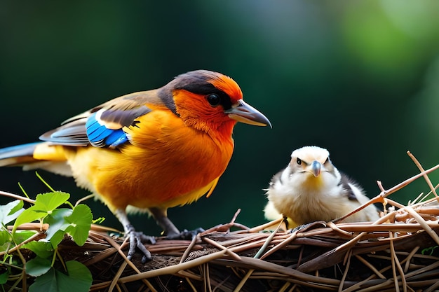 巣の上の鳥と雛鳥