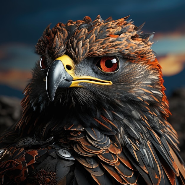 bird black hawk octane render spectacular details
